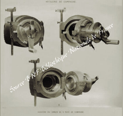 Détail de la culasse d’un canon de 5 Extrait du Matériel de l'artillerie et des équipages militaires / Photographies par V. Roger . Source BNF Bibliothèque nationale de France
